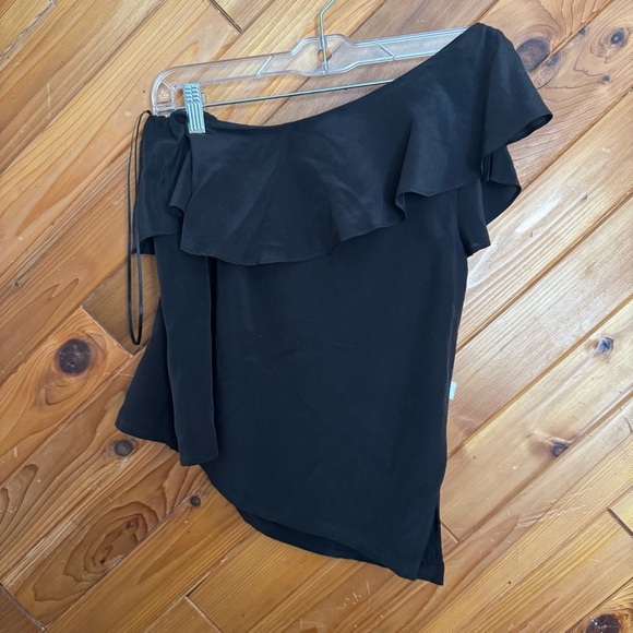 Maeve Silk Elegant Black One-Shoulder Ruffle Top Size Small - Picture 5 of 5